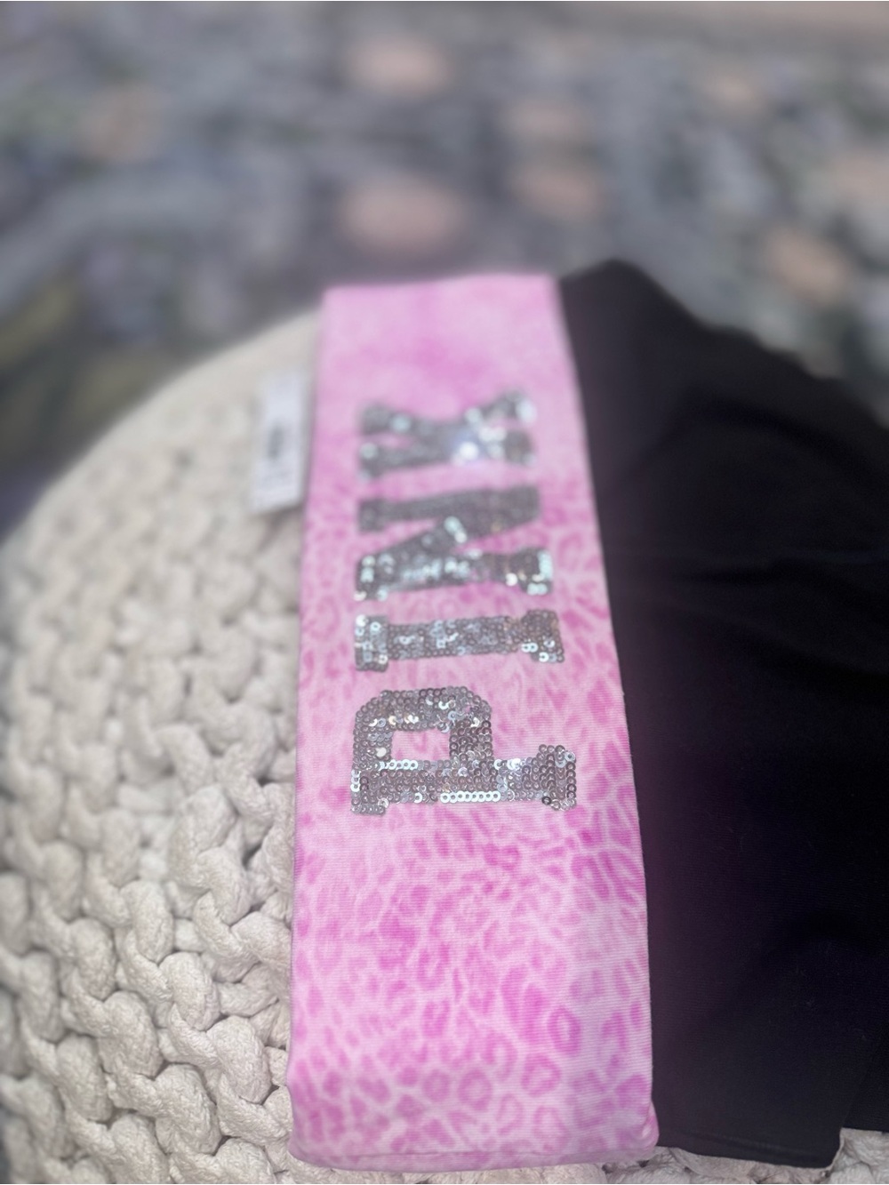 PINK Victoria's Secret Pink Leopard Sequin Logo Flare Leggings